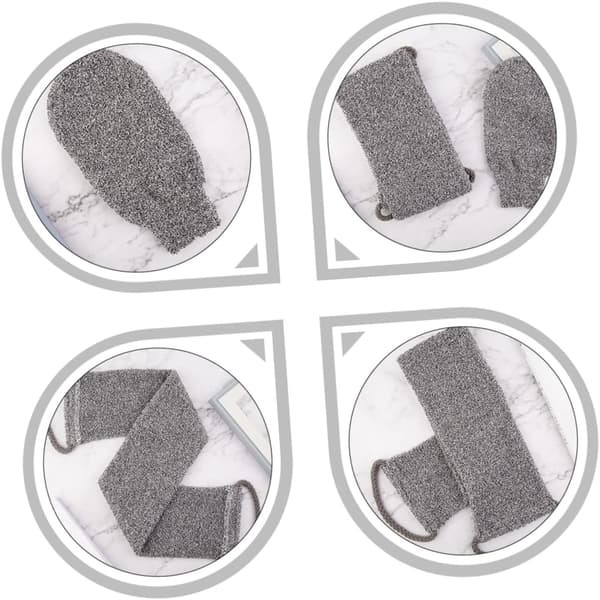 Grå bambufiber exfolierande kroppsskrubbhandske och badhanddukset
