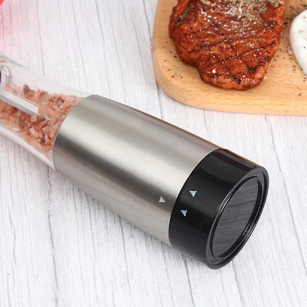 1 stk Elektrisk Salt- og Pepperkvern i Rustfritt Stål, Batteridrevet, Justerbar Tykkelse, Med
