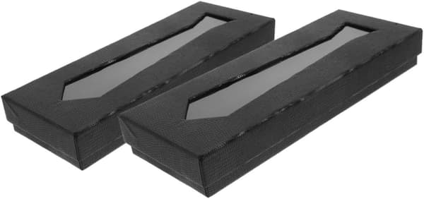 2 stk. svarte slipsbokser for menn, oppbevaringsbokssett for slips laget av solid papp