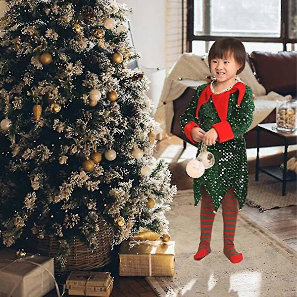 Santa Elf Sekvenskläder för Barn Flickor Jul Fancy Up Kostym 3-4 Years Green