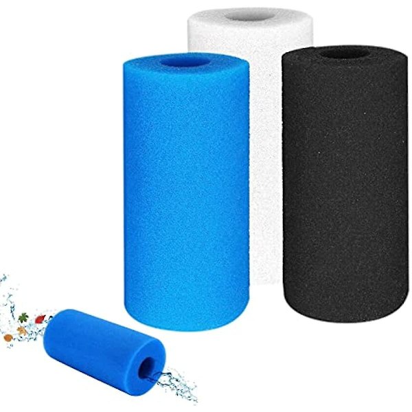 Komsoup 3x Erstatningsfilter av skum for type A filterpumpe, bassengfilterpatron, gjenbrukbar, vaskbar svømmebassengfilter svamp for type 603604g
