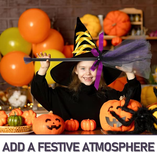 Heksekost Halloweenkost for gutter og jenter Kostymerekvisitt Lilla Utendørs Dekor Kost