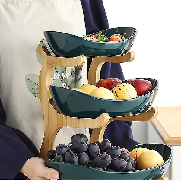 3-vånings fruktfat med träställ Snacksfat Kökssortimentsställ Festmatservering Display