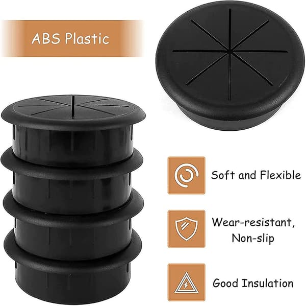 4 stycken svarta plastbordsgrommets, flexibla bordsgrommets