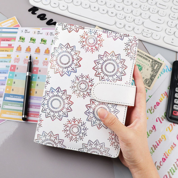 Budget Binder med Lynlåsekonvolutter, A6 Lommer Planlægger Kontanter Konvolutter White