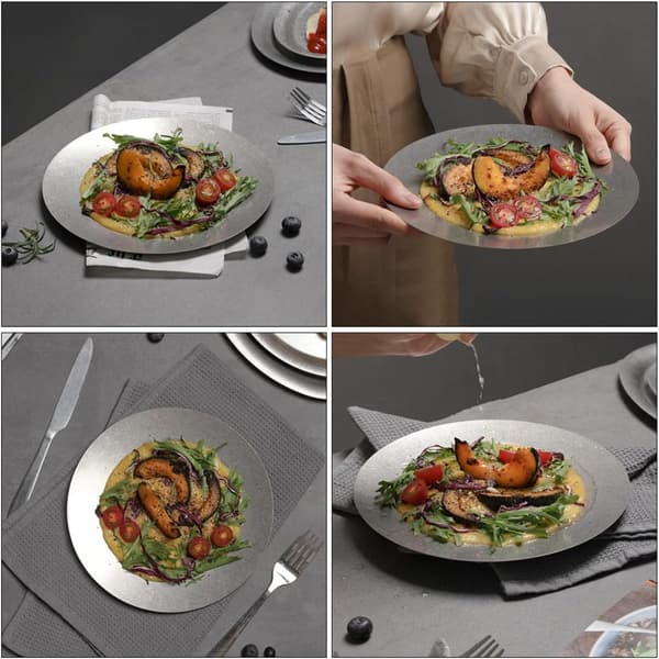 Rund Tallerken i Rustfrit Stål 16 cm Retro Sølv Madudstilling Dessert Serveringsfad