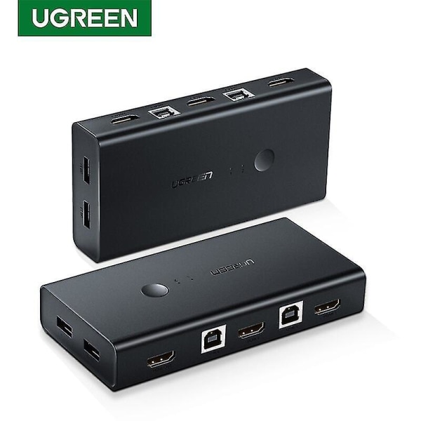 Ugreen KVM-kytkin 2 sisään 4 ulos HDMI USB-keskittimen jakolaatikko