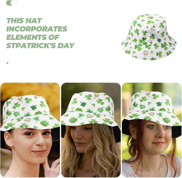 St. Patrick's Day Firekløver Trykt Bøttehatt Vendbar Solbeskyttelseshatt