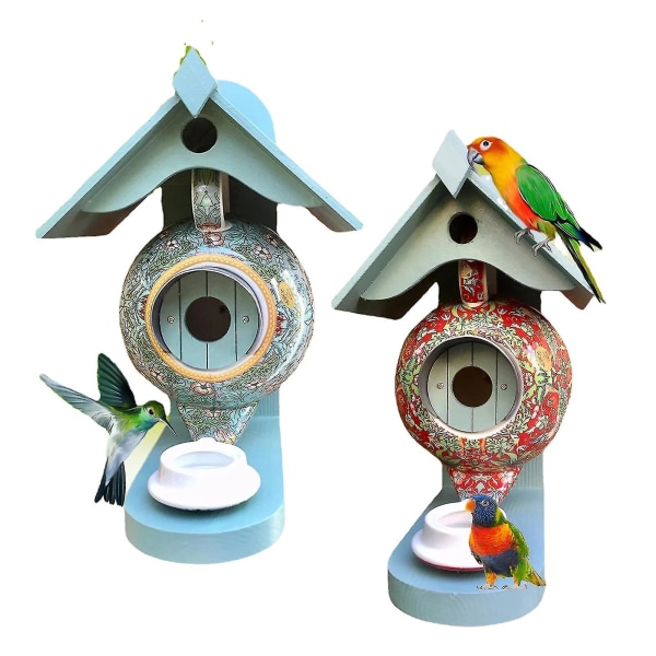 Fuglebur og mater, kreativ tekanne tekopp design veggmontert harpiks ornament