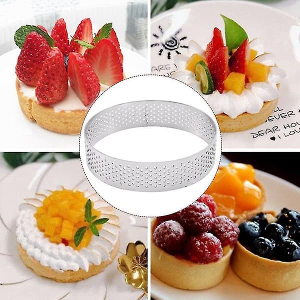 6 Pakk Rustfritt Stål Tart Ring, Varmebestandig Perforert Kake Mousse Ring, Pannekaker Kakeform 6