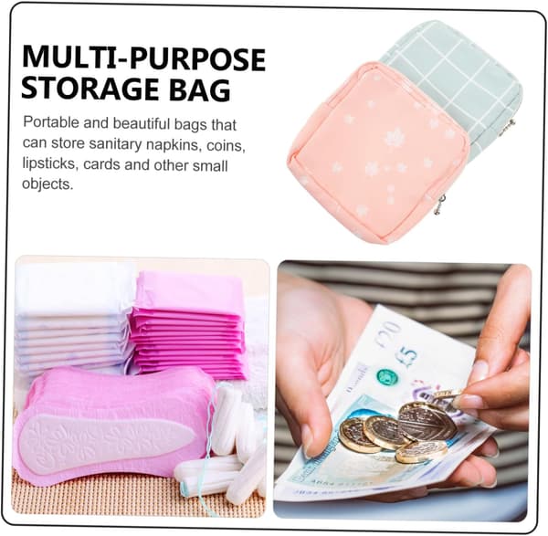 2 stk. oppbevaringsveske for bind, liten multifunksjonell beholder for menstruasjonsbind
