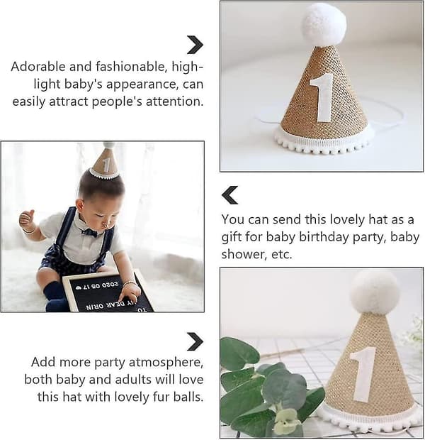 1-årsdag Keglehatt: 1-årsdag Hatt Festhatt Lin Hodeplagg Bursdagsfest Tilbehør