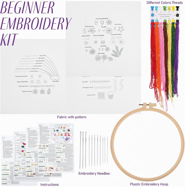 Enkelt broderikit för nybörjare med båge och mönster DIY broderimaterialset