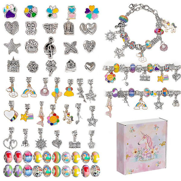 DIY Charms Armbåndsfremstillingssæt med Afstandsperler, Vedhæng og Tilbehør Coloured
