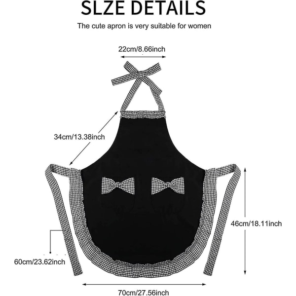 2 stk. Søte Forklær for Kvinner, Svarte Forklær for Kvinner med 2 Lommer, Vanntette Kjøkkenforklær Gave