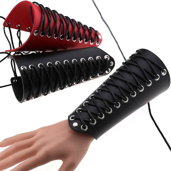 Læder Skulderdæksel Ridderkappe Bælte og Handske Armbånd Middelalderlige Bracers Bred Bracer Arm Rustning Manschet Cosplay Party Kostume (1 stk, Sort)