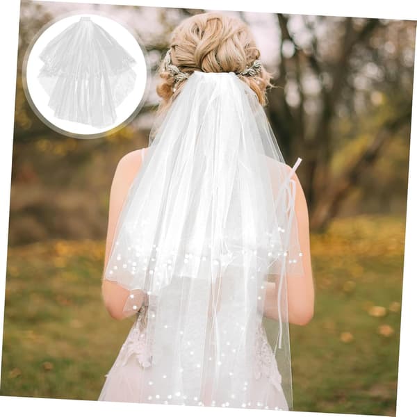 Elegant blonde bryllupsslør korte brudeslør kammer dobbelt gasbind hodeplagg for bruder til bryllupsdekorasjon