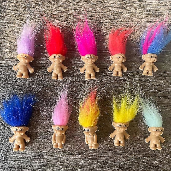10 kpl/ set Mini Troll Dolls, PVC Vintage Trolls Lucky Doll Mini Action Figuurit Kakkupäälliset Kromaattinen Suloinen Cute Little Guys Collection, Party Favor