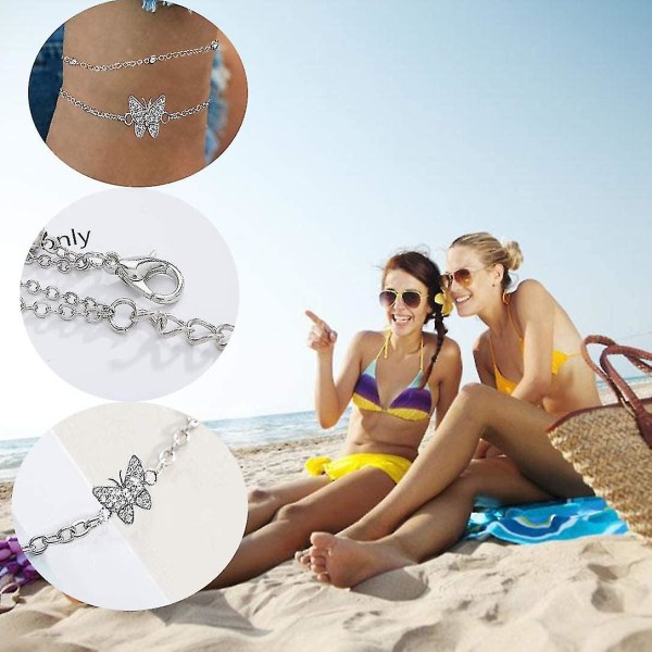 Butterfly sølv ankel for kvinner - Justerbar ankel for kvinner - smykker ankel gaver