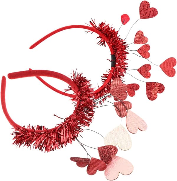 2 stk. Valentinsdag-hårbånd for voksne, hjerteformede hårtilbehørsett i rødt og rosa, festlig hodeplagg