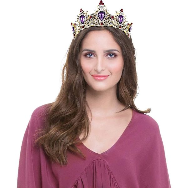 Luksuriøs Lilla Krystallkrone Barokk Krone Rhinestone Tiara og Krone Brudkrone