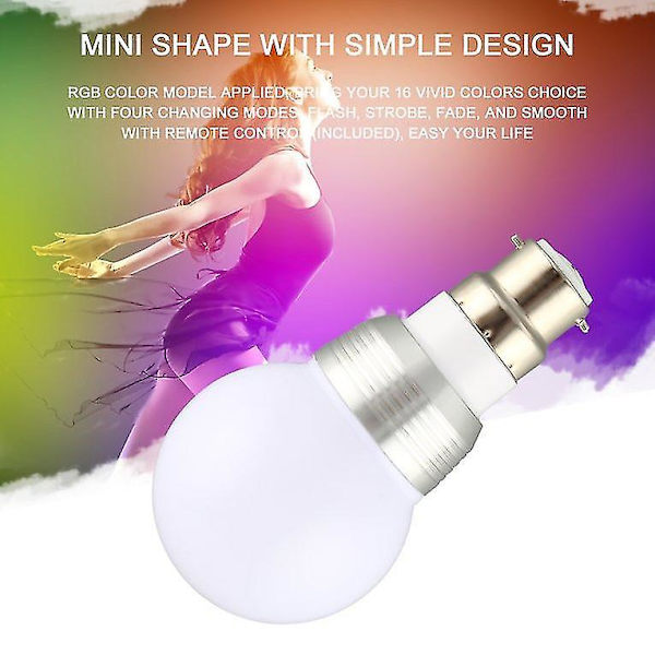 3W B22 16 Värillinen RGB LED-Lamppu Polttimo Kaukosäätimellä