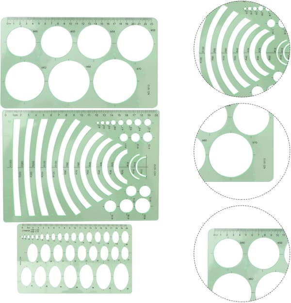 4 st ritmallar i plast geometriska former, mät- och ritlinjaler