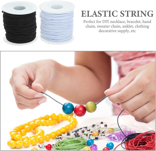 Elastisk armbåndsnor 1,5 mm tyk DIY elastisk armbåndsfremstillingssnor sort og hvid 2 stk. 40 m rulle