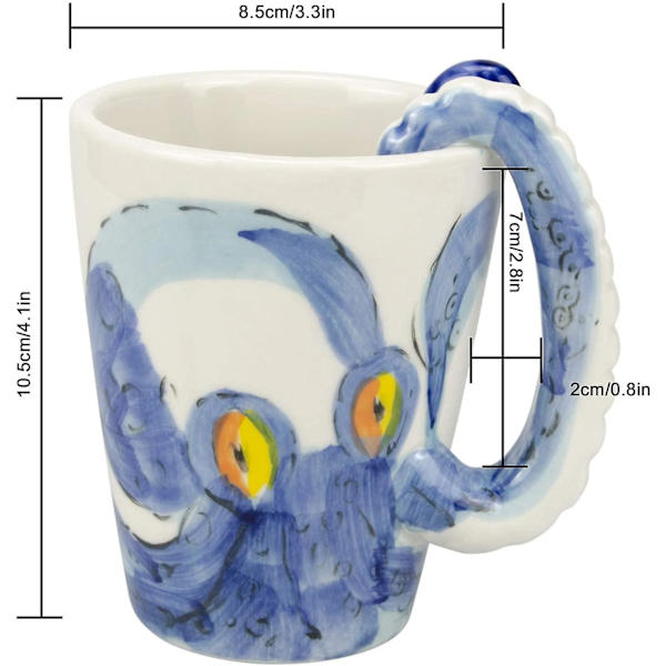 3D Kaffeekop, Håndlavet Håndmalet Kreativ Kunstkop Keramisk Mælkekop Rejsekop Havblæksprutte