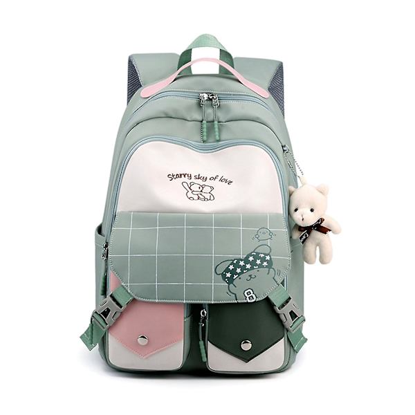 Søt Multi-lomme Nylon Skole Ryggsekk For Student Jenter Gutter Ungdom Boksekk Green