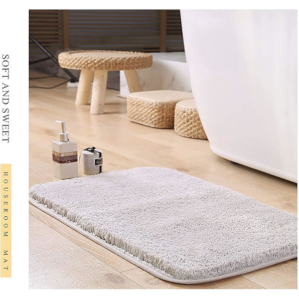 40 cm x 60 cm Badematte med Antislipp - Kan Vaskes - Myk Badekarmatte light grey