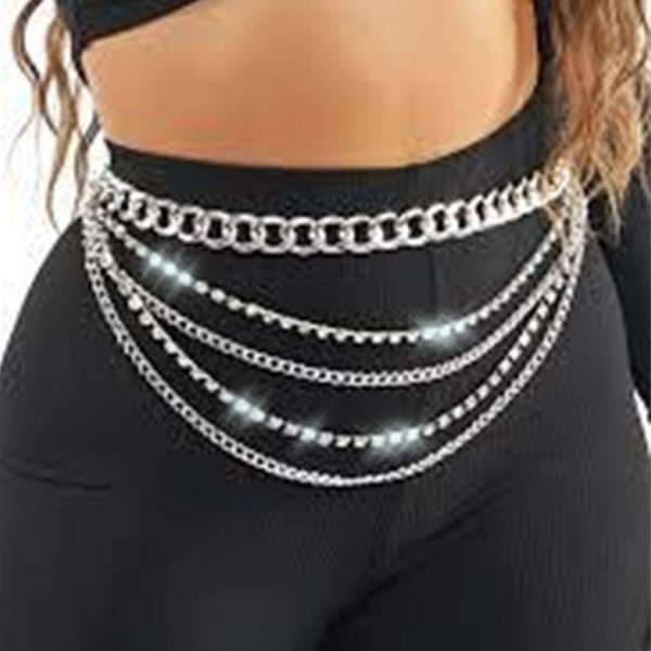 Layered Body Chain Strass Mage Midjekedja Party Body Smycken Tillbehör för kvinnor och flickor