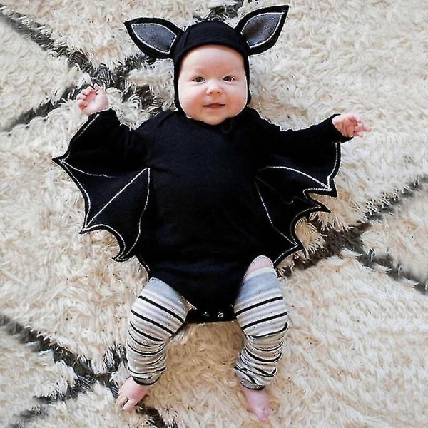 Toddlerpojkar och flickor Bat Cloak Romper Bodysuit Hatt Outfit Fancy Up Maskerad Kostym 1-2 Years