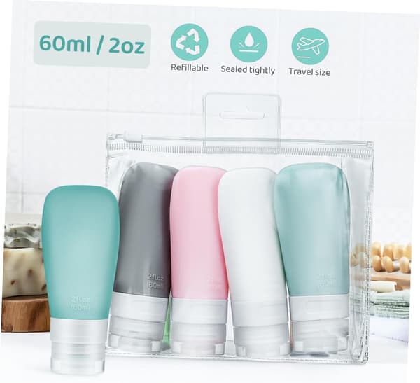 Reseflaskor för toalettartiklar 4 st 60 ml klämflaskset påfyllningsbara PVC-behållare läckagesäkra