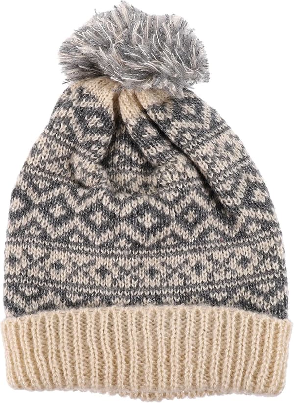 Vinterstrikket hue til kvinder med ørebeskyttelse, tyk varm udendørshat i beige