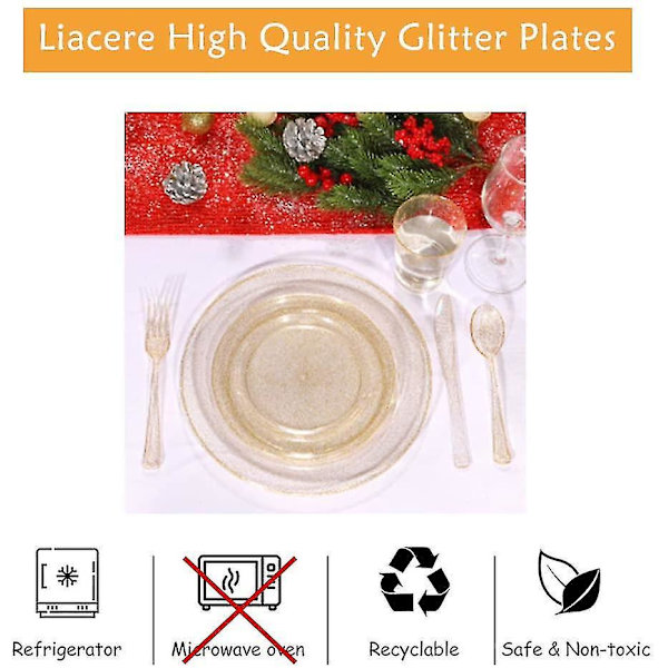 40 stk Gull Plasttallerkener Engangs Gull Glitter Forrettstallerkener