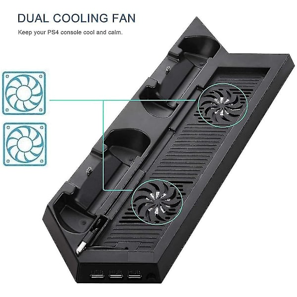 Ventilator Køler, Lodret Stativ Til Ps4, Ventilator Med 3 Usb Hub Opladere, Sort