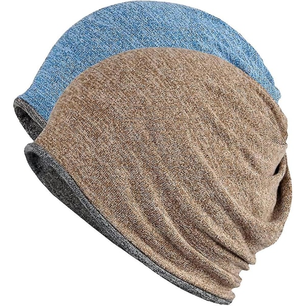 Hatt for menn og kvinner i bomull, avslappet beanie, myk og lett løpehatt, kort hatt for voksne, kjemisk hatt, avslappet hatt Blue*brown
