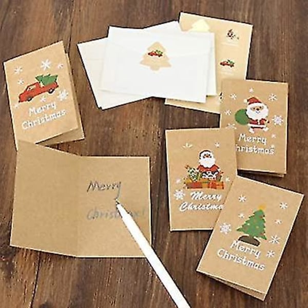 Julekort 12 sæt Kraft papir julekort konvolutter