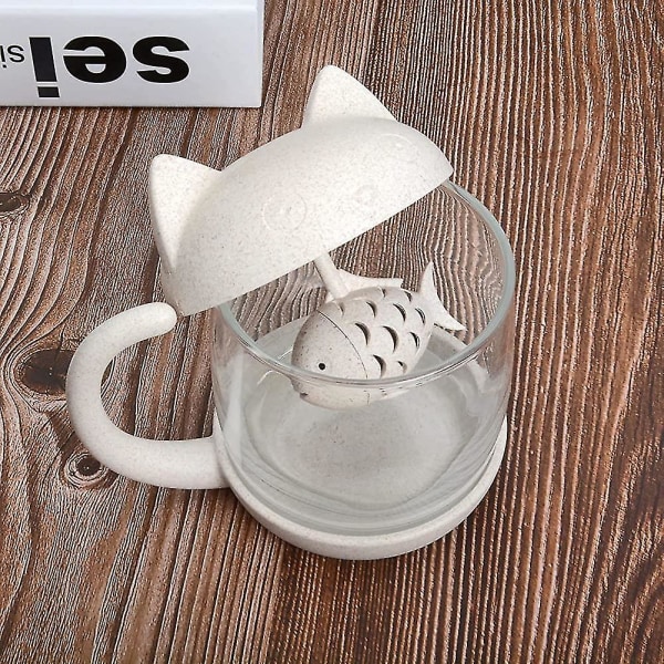 250 ml Katt Glasskopp Te-kopp med Fiske-teinfuser Sil, Perfekt