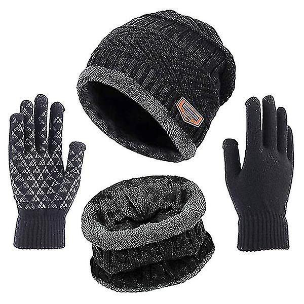 Vinter varm beanie hat tørklæde handsker sæt unisex vinter varm strikket beanie hat hals handske til mænd kvinder Brown