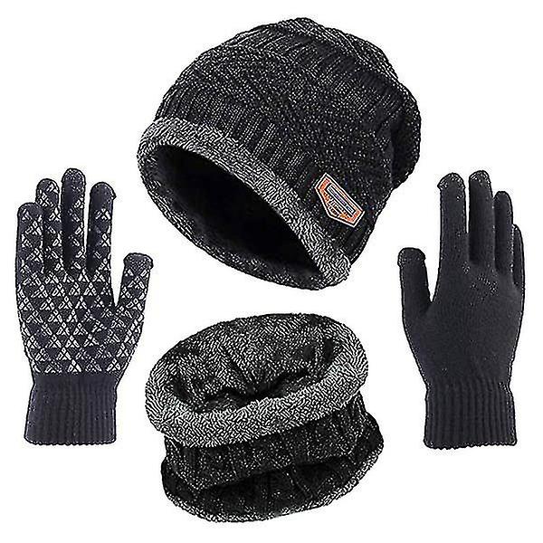 Vinter varm beanie hat tørklæde handsker sæt unisex vinter varm strikket beanie hat hals handske til mænd kvinder Gray