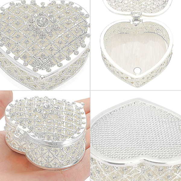 Kristallmetall Smyckeskrin Liten Prydnadsförvaring Organizer Box, Dekorativ Mini Förvaringslåda (1 st, Silver)