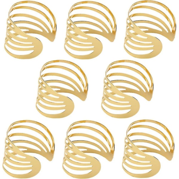 Guld servettringar 8 med förvaringsväska, ihåliga skurna servettringar, kan ändra storlek på servettringar spännen