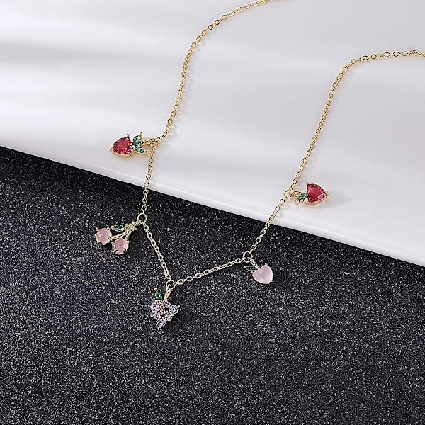 14k Pläterad Fruktkorg Choker för Kvinnor och Flickor Söt Tropisk Frukt