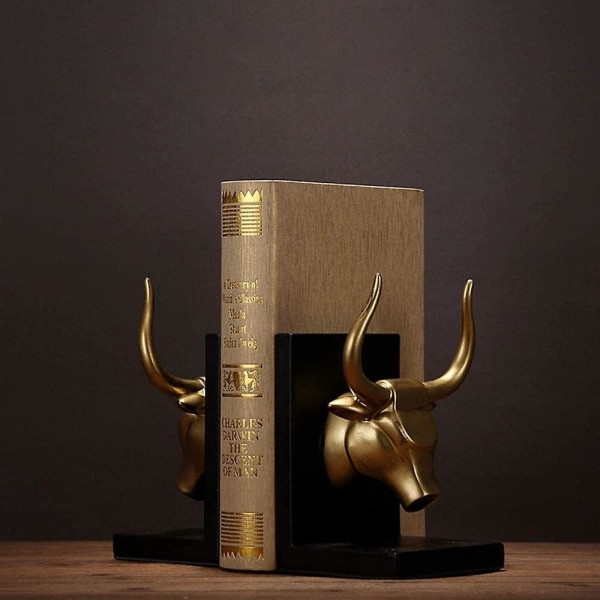 Bogstøtter et par guld tyrehoved harpiks kunst bogstøtte figurer statuer