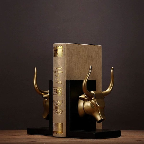 Bogstøtter Et Par Guld Tyrehoved Harpiks Kunst Bogstøtte Figurer Statuer