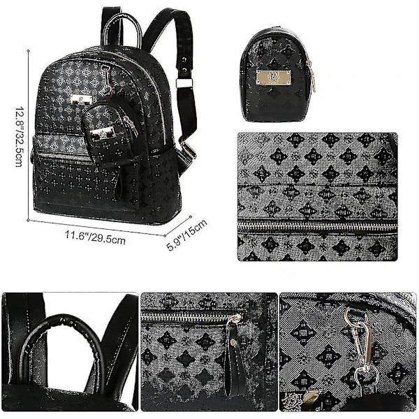 Ryggsäck Dam Elegant PU Läder Ryggsäck Flickor För Kvinnor Svart black