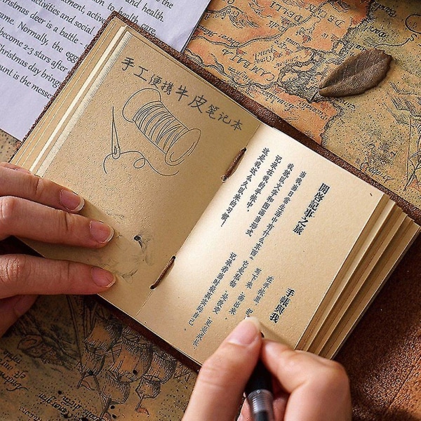 Håndlavet læder notesbog bærbar lomme udenfor Journal rejse notesbøger