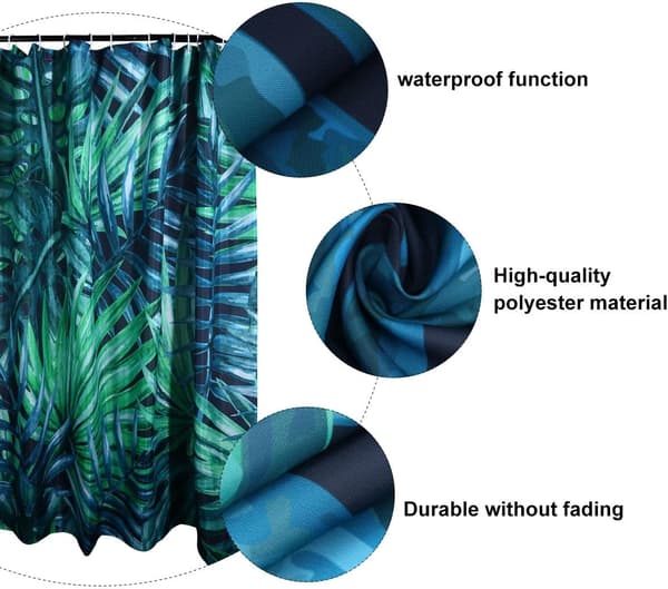 Vanntett 180x180cm dusjforheng med polyester 3D digitalt blomster-bananblad-design